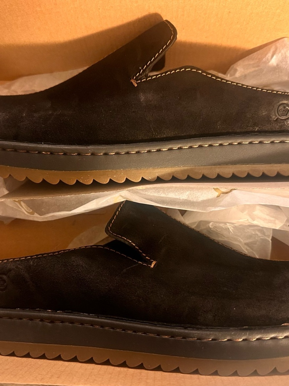 Born Men's Black Distressed Suede Slip-On Loafers with Contrast Stitching - Picture 6 of 13